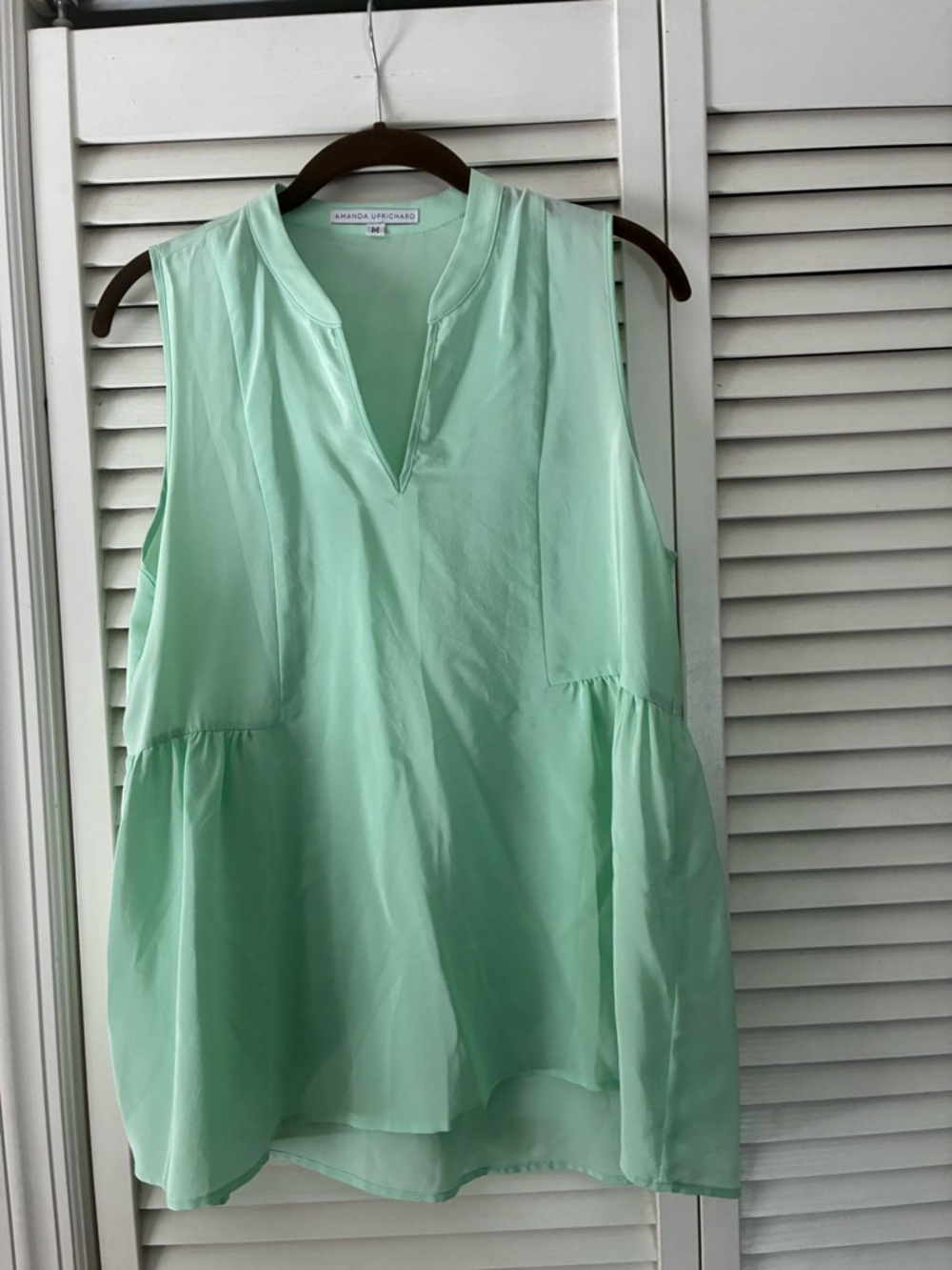Amanda Uprichard Mint Green Sleeveless V-Neck Blouse